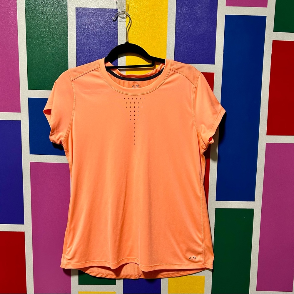 CHAMPION Short Sleeve Coral Cut-Out Back Athletic Tee Large side pocket